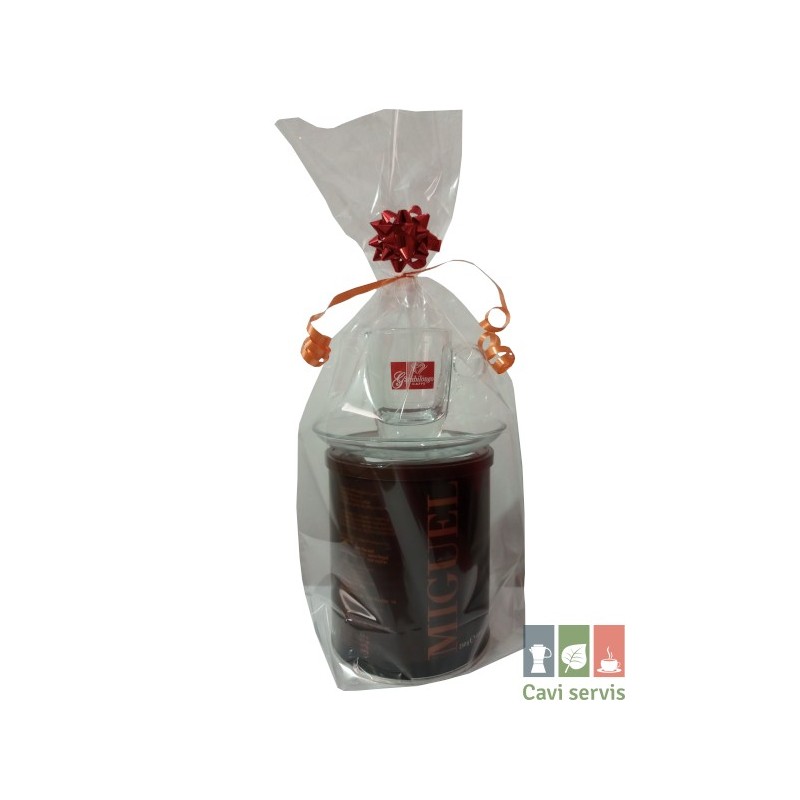 Balenie Miguel dóza mletá káva 250g a šálka Gambilongo sklo Balenie Miguel dóza mletá káva 250g a šálka Gambilongo sklo