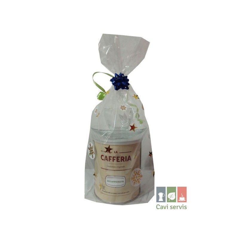 Balenie LaCafferia bezkofeínová dóza mletá káva 250g a šálka sklo Balenie LaCafferia bezkofeínová dóza mletá káva 250g a šálka sklo